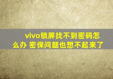 vivo锁屏找不到密码怎么办 密保问题也想不起来了